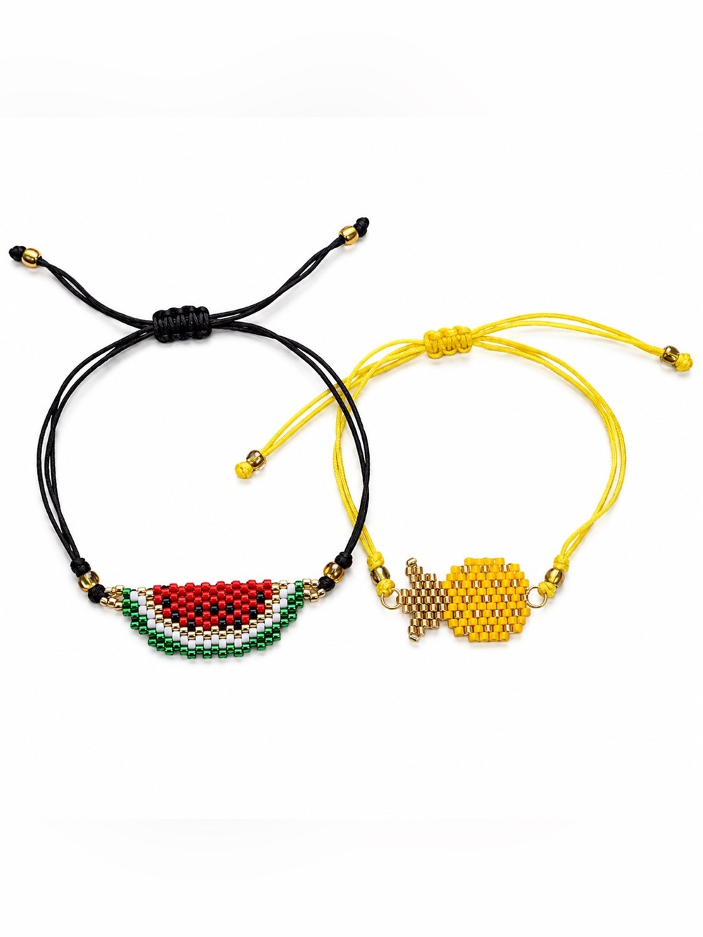 Handmade Beaded Watermelon & Pineapple Friendship Bracelets - Yellow & Black
